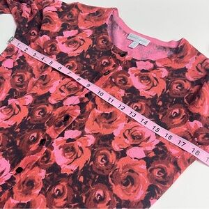 Imperfect rose cardigan 100% cotton ribbed hem & cuffs square shiny buttons